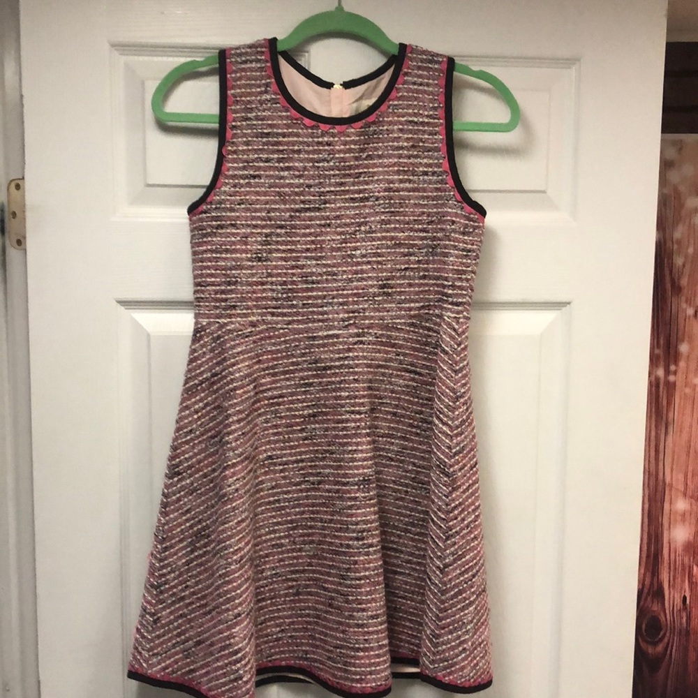 kate spade Girls' Sleeveless Tweed Fit-and-Flare Dress in Pink and Black Trim